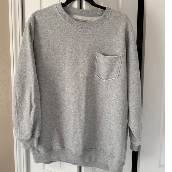 aerie Tops - Aerie Gray Oversized Crew Neck Sweatshirt Pocket Fleece Pullover Small